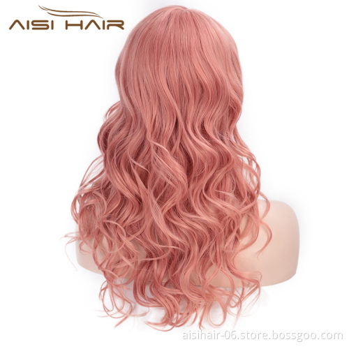 Aisi Hair Pink Lady Collection Heat Resistant Synthetic Fiber Wigs Long Curly Women Cosplay Wigs Long Wavy Wigs for Women